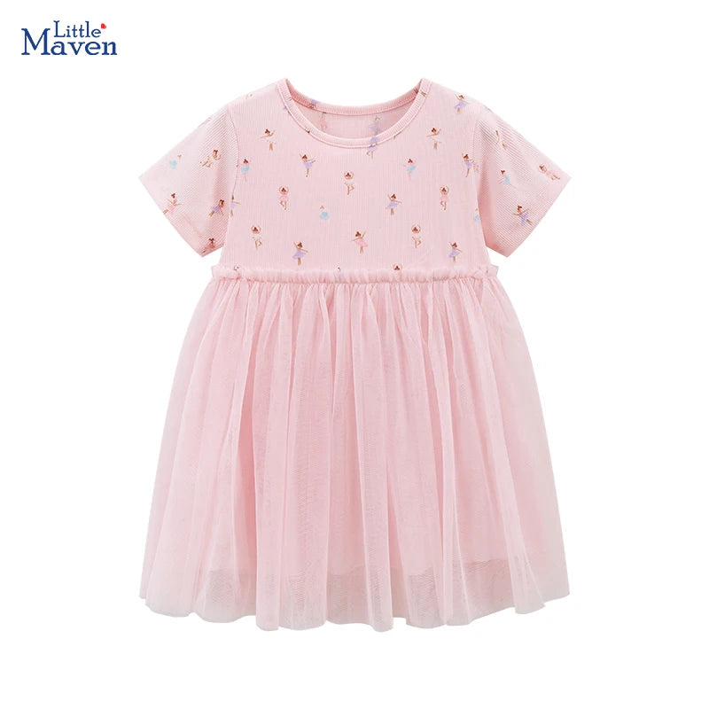 Little maven 2024 New Summer Baby Girls Cotton Children 's Clothing for Kids Girly Clothes Cartoon Ballet Dancer Kids Dress - GSINAS.com