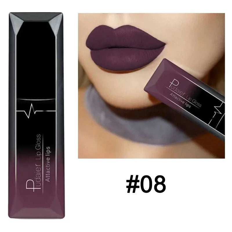 Matte Liquid Lipstick Waterproof Long Lasting Lip Gloss Tint Sexy Red Nude Purple Metallic Lipsticks Makeup Cosmetics - GSINAS.com