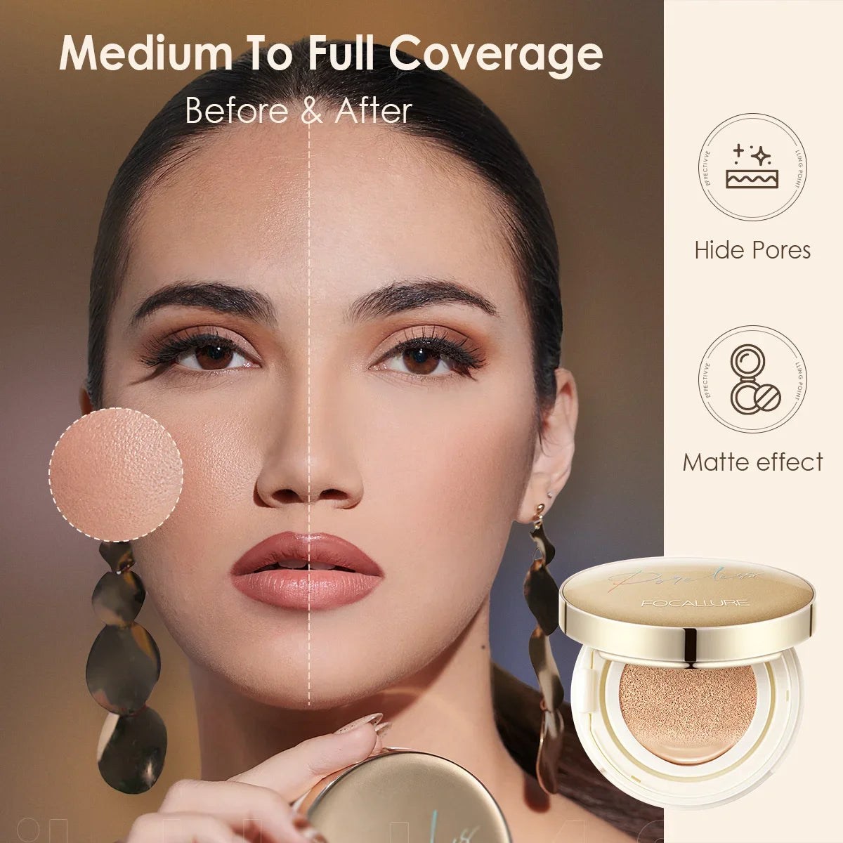 FOCALLURE Waterproof Matte Air Cushion Poreless BB＆CC Cream High Coverage Oil-control Soft Face Makeup Foundation Base Cosmetics - GSINAS.com