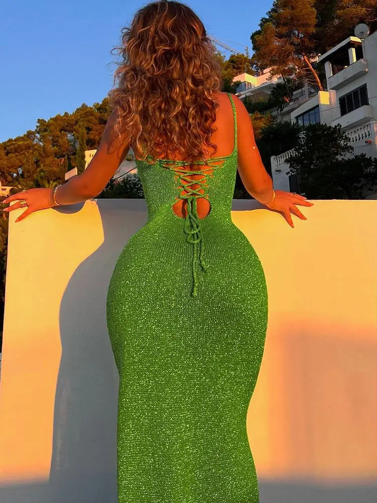 Uettey Bandage Sexy Backless Summer Sundress Women Clothes Party Club Elegant Green Slip Dresses Vestido Fashion Outfits - GSINAS.com