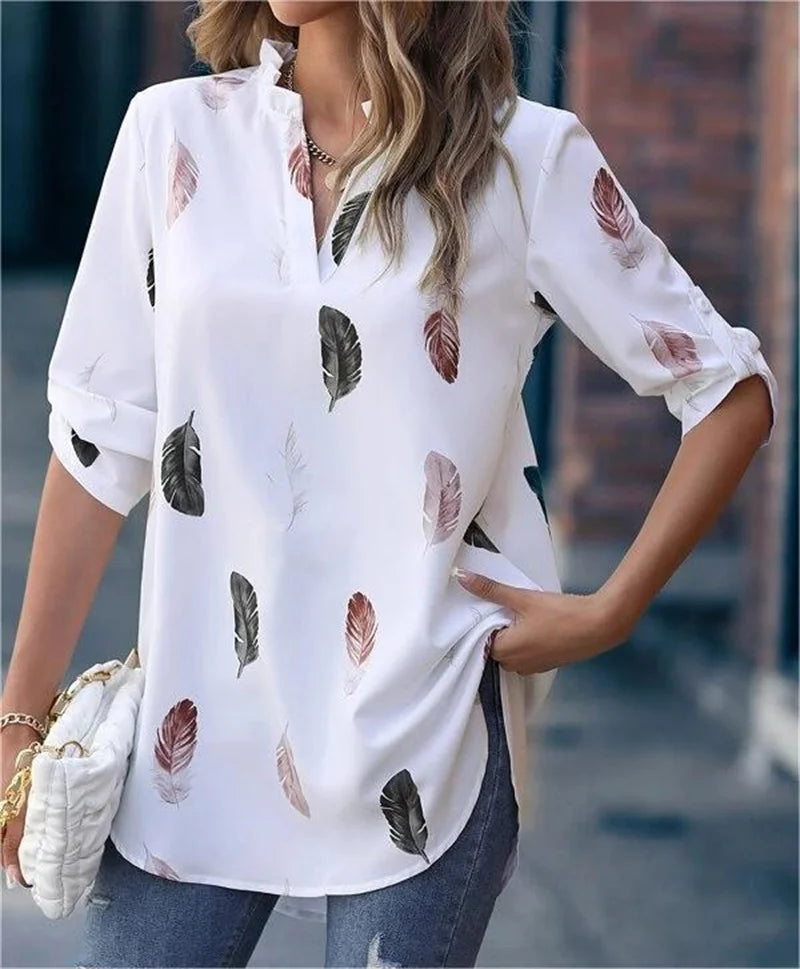 2023 Summer Spring  Women's T-shirts V Neck Half Sleeve Tops Tees Ladies Y2K Clothes Oversized Female Fashion loose Long Floral
