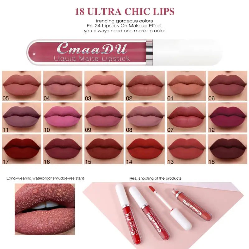 CmaaDu 18 Colors Velvet Matte Lipsticks Pencil Waterproof Long Lasting Sexy Lip Stick Non-Stick Makeup Lip Tint Pen Women 2023 - GSINAS.com