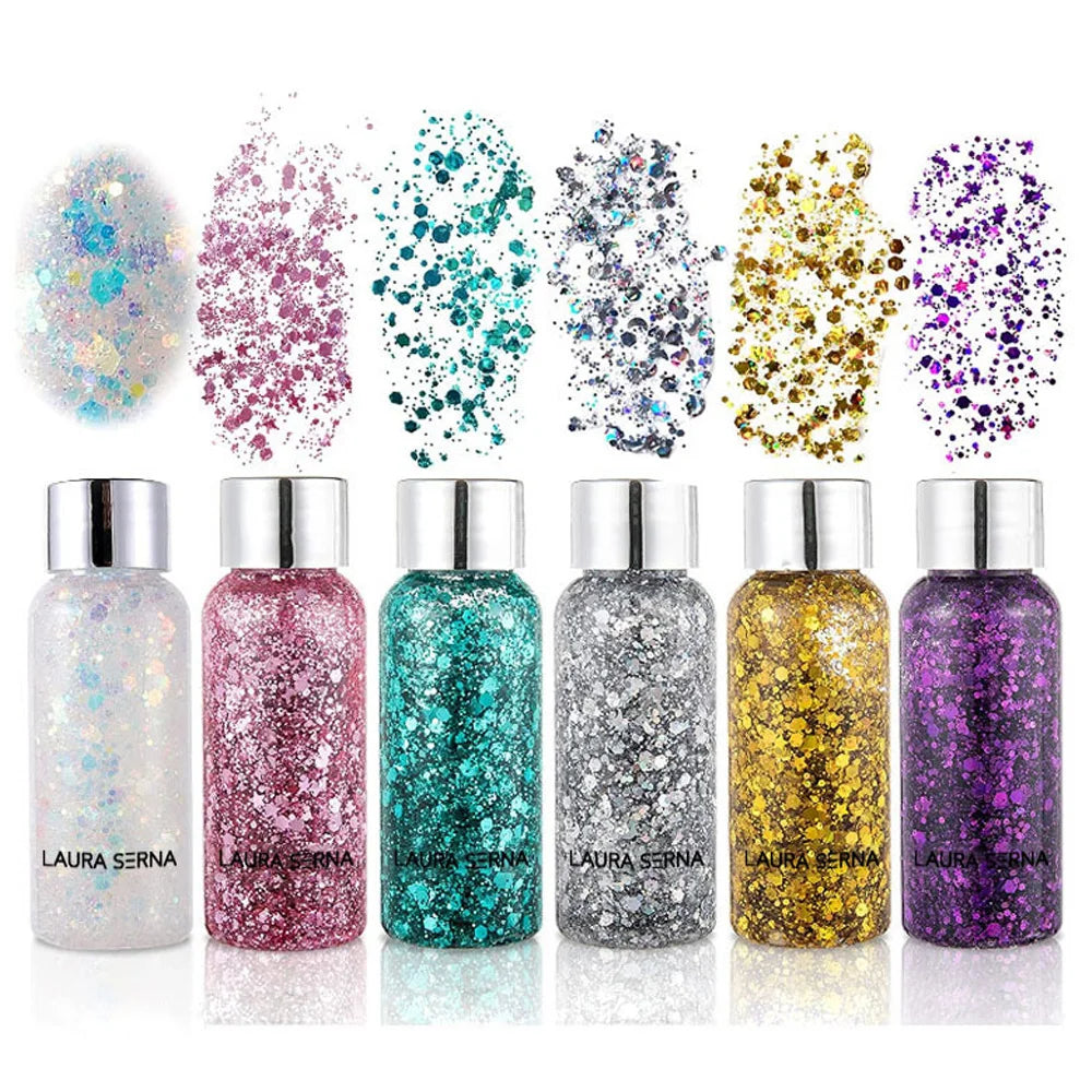 Festival Body Glitter Gel Face Eye Glitter Eyeshadow Holographic Cosmetic Laser Powder Chunky Nails Hair Glitter Bar Makeup - GSINAS.com