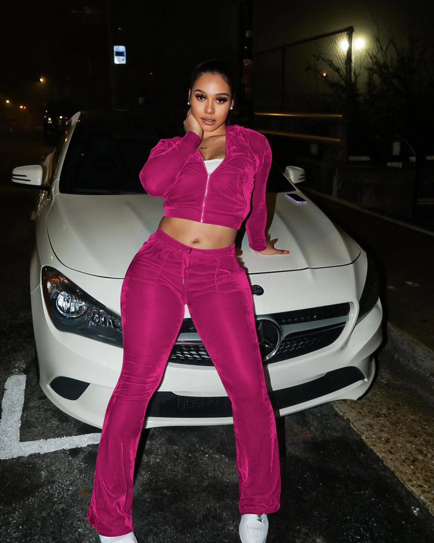 Women Hoodies Tracksuit 2 Pieces Set suit Casual Solid Long Sleeve Pants Crop Top Sports Outfits Y2K - GSINAS.com