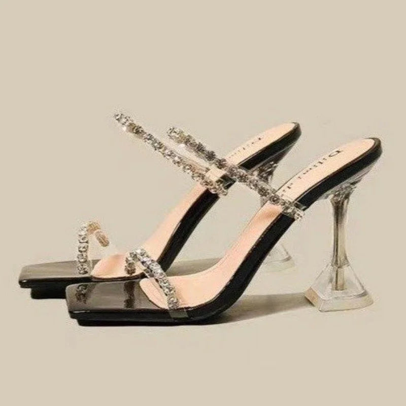 Summer Sexy Fashion: Open Toe Women's Sandals with Water Diamond Shine, Square Headed Banquet High Heels - GSINAS.com