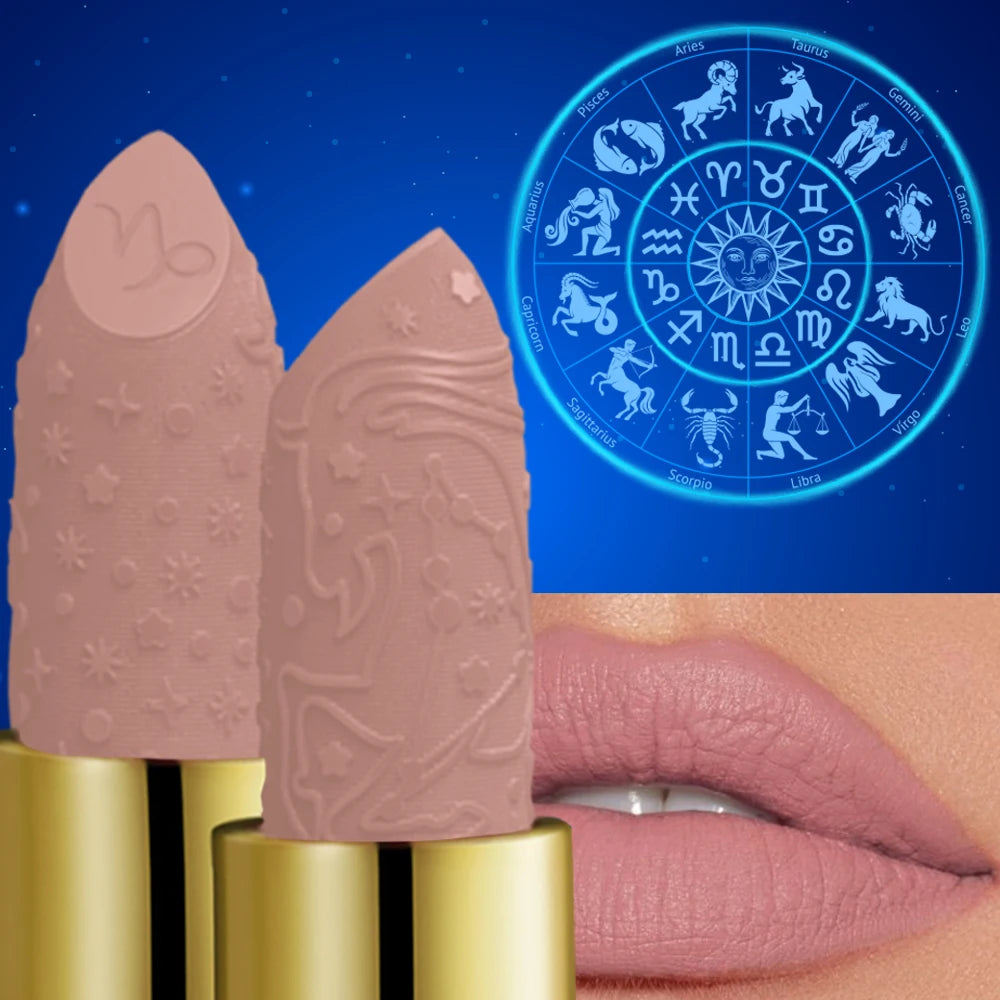 12 Constellations Matte Lipsticks Long Lasting Waterproof Not Fading Sexy Red Pink Velvet Nude Lipsticks Women Gift Cosmetics - GSINAS.com