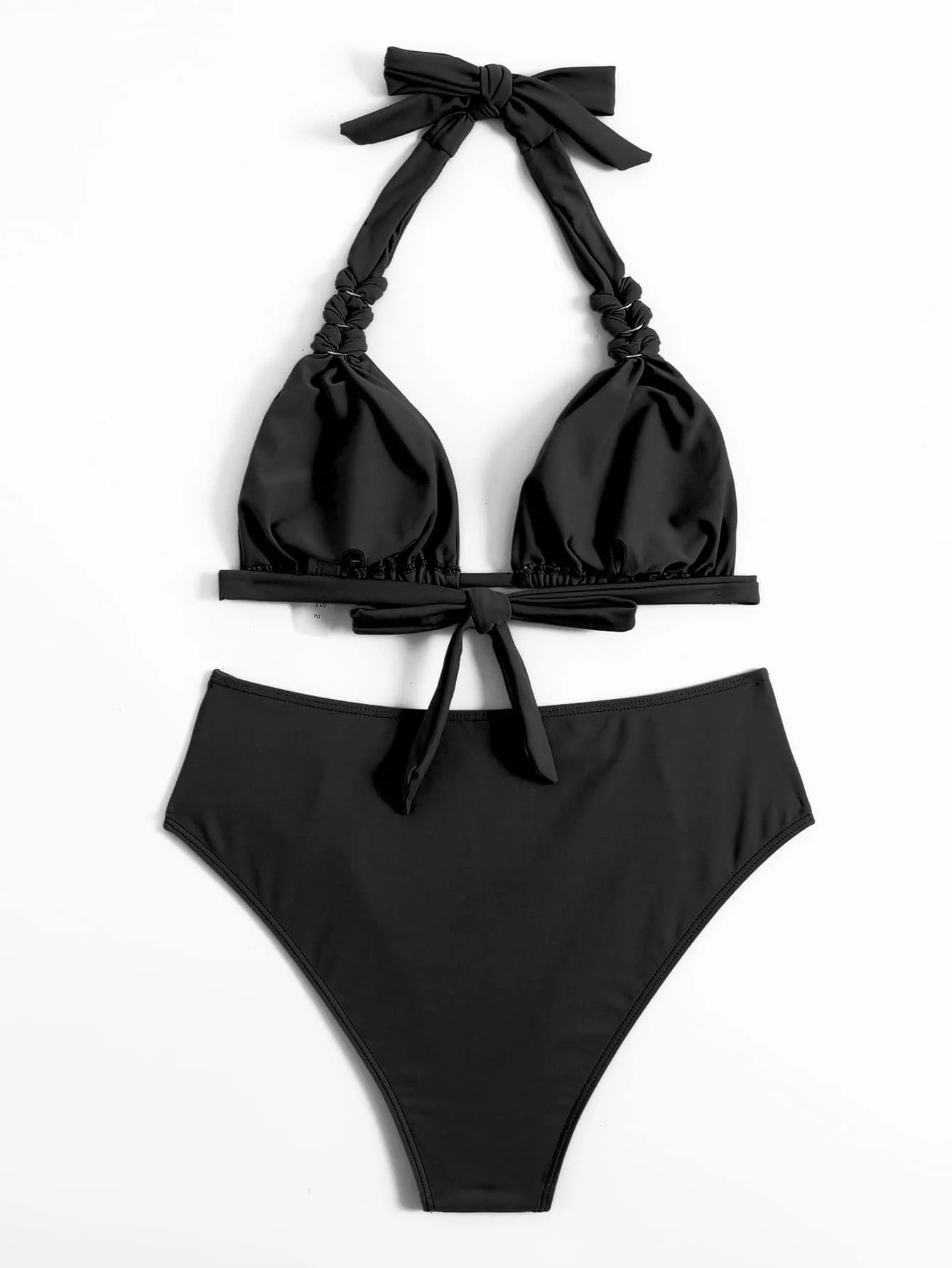 Sexy Brown Halter Bikini Set - Brazilian Push Up Pleated Swimsuit for Women. - GSINAS.com