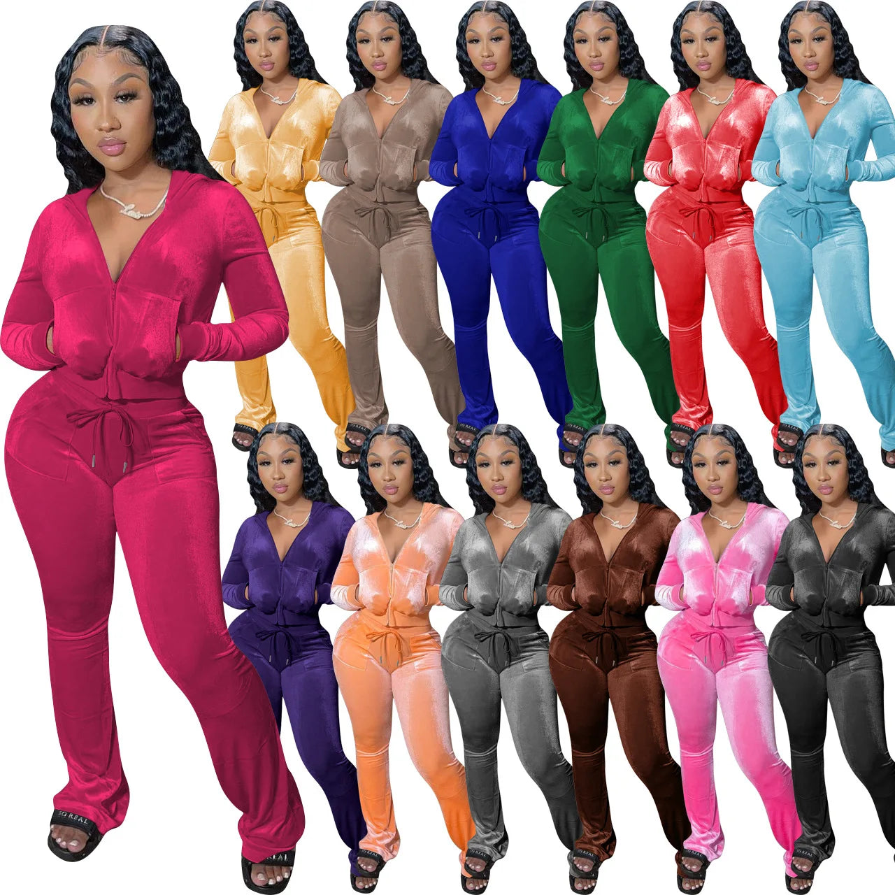 Women Hoodies Tracksuit 2 Pieces Set suit Casual Solid Long Sleeve Pants Crop Top Sports Outfits Y2K - GSINAS.com