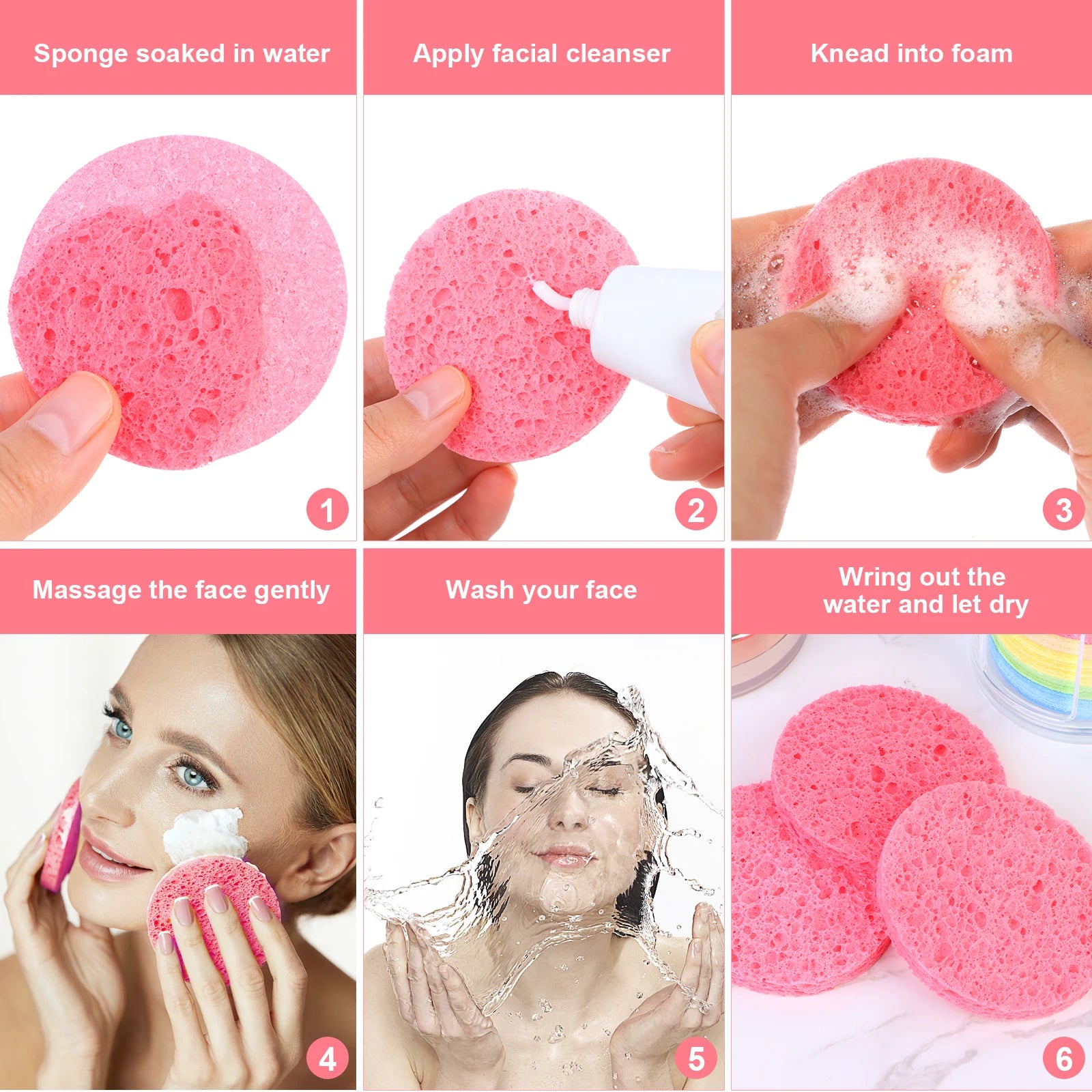 Natural Wood Pulp Sponge - 100PCS Compress Cosmetic Puff for Facial Washing and Makeup Remover - GSINAS.com