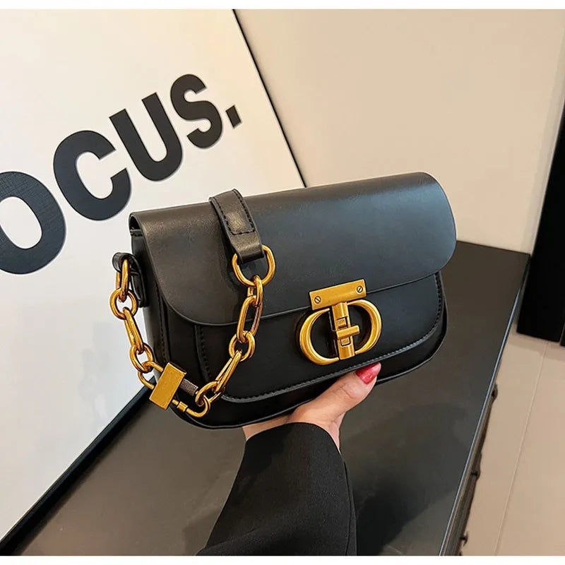 Luxury Women Brand Pu Leather Crossbody Bag Retro Chain Metal Letter Lock Flap Messenger Bag High Quality Shoulder Bag Tote - GSINAS.com