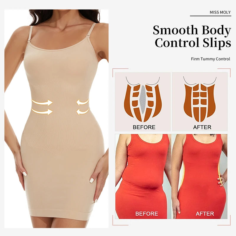 Seamless Shapewear Slips - Smooth Body Shaper for Under Dresses with Tummy Control and Full Slip for Slimming.