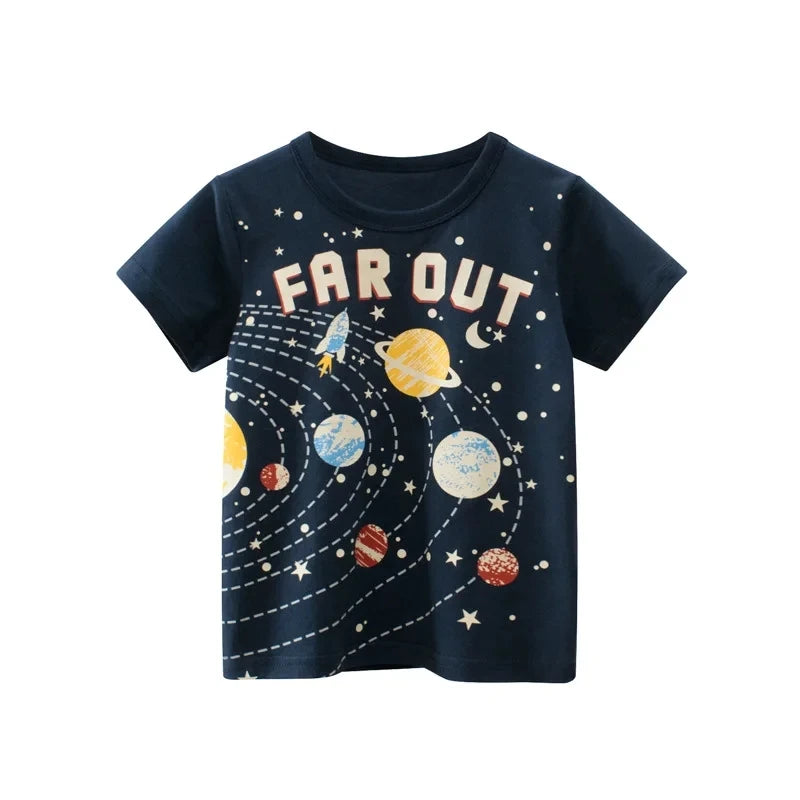 2024 New Toddler Kid Baby Boys Girls Clothes Summer Cotton T Shirt Short Sleeve Cartoon Space Children Top Infant Outfit - GSINAS.com