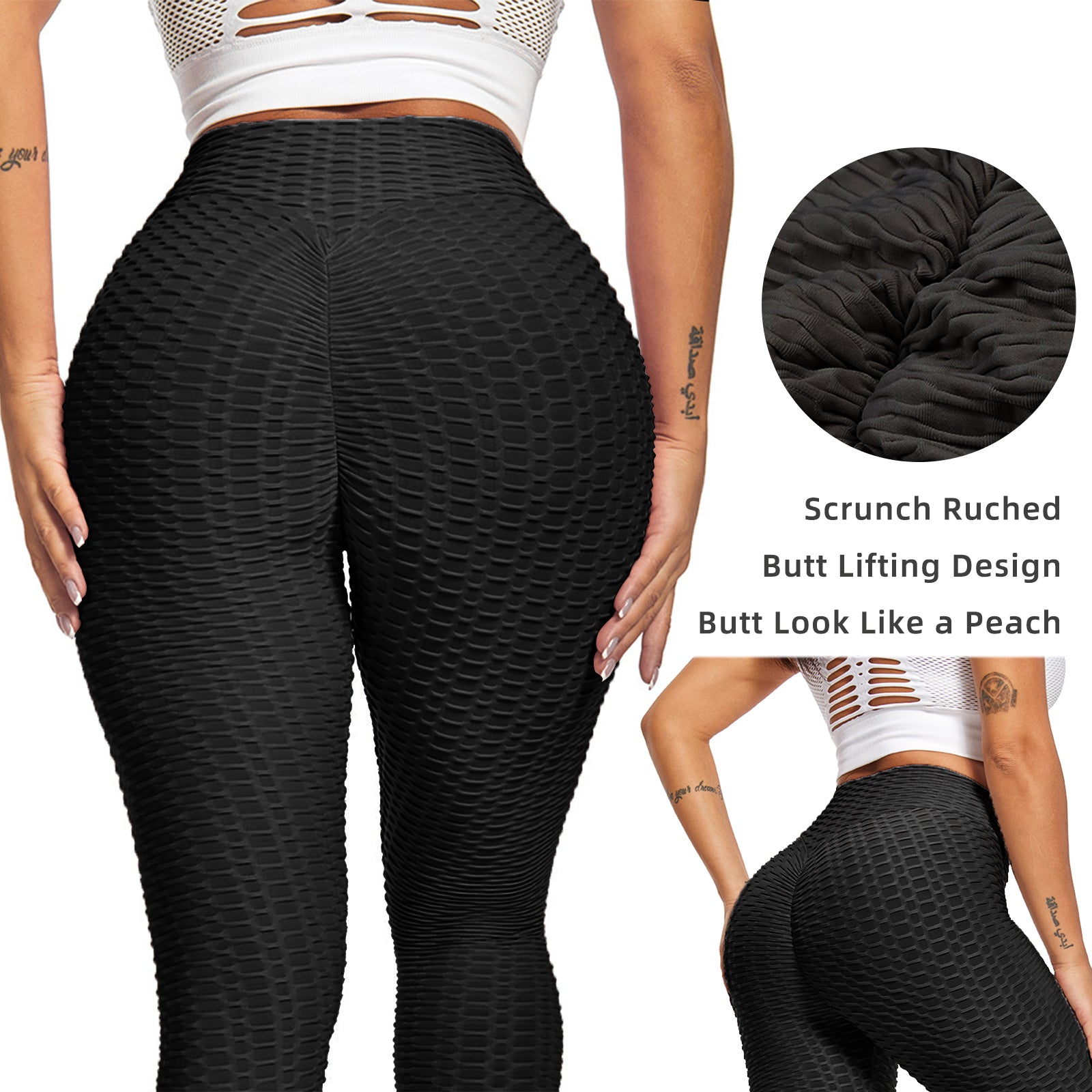 Women TIK Tok Leggings Bubble Textured Leggings Butt Lifting Yoga Pants Black Amazon Banned - GSINAS.com